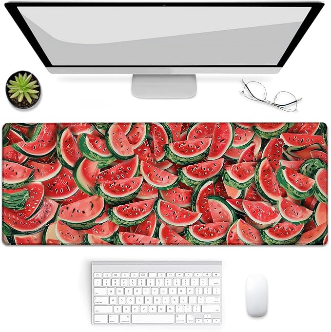 Watermelon Pattern Gaming Mouse Pad, Mouse Pad, Desk Mat, Non-Slip Rubber Base MousePads for Computers Laptop Office School Home Accessories Decor Gifts 31.5" x 11.8"