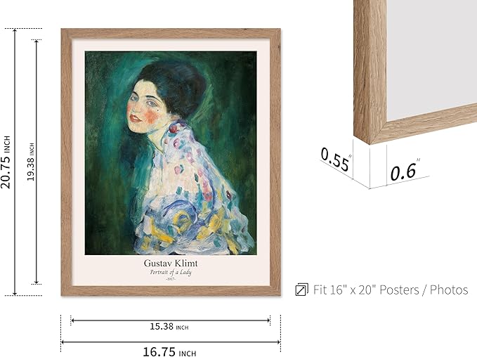 Poster Master Vintage Gustav Klimt Poster - Retro Portrait of a Lady Print - Expressionism Art - Woman Art - Classic Painting - Aesthetic Art - Living Room or Office Decor - 16x20 Beige Framed