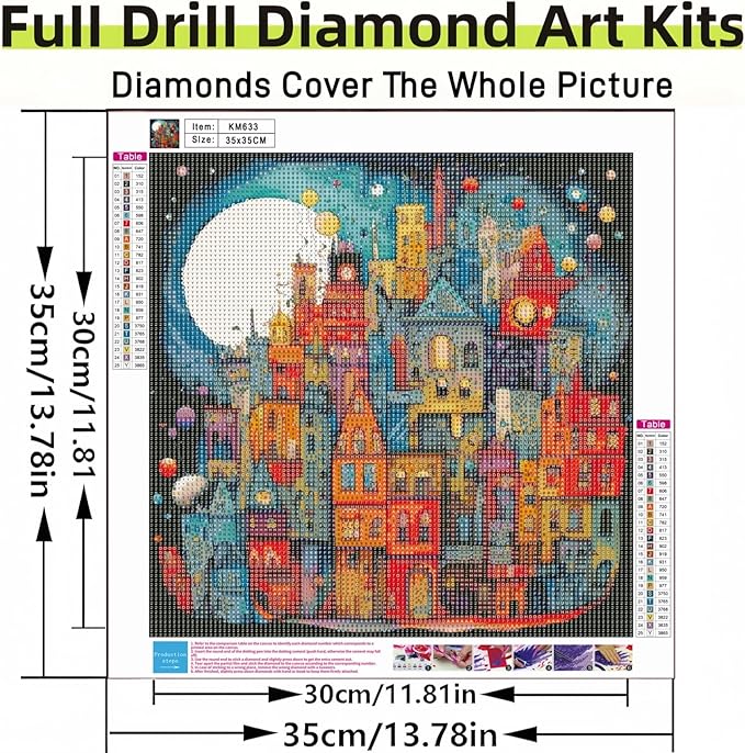 Dreamy Towns Diamond Art Kits for Adults, 5D Diamond Painting for Adult Beginners, DIY Full Drill Round Gem Painting Dot Art for Adults, Home Wall Decor 13.78x13.78 Inch