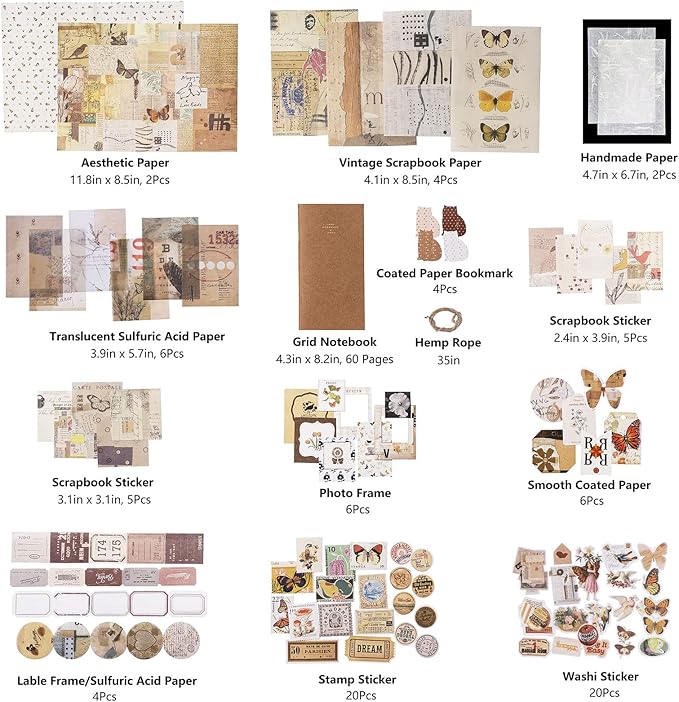 JOYCHOIC Vintage Scrapbooking Supplies Aesthetic Journaling Kit, Scrapbook Large Collection for Bullet Junk Journal, Arts Craft Collage, Beginners, Girls Ephemera Teenage Teens School