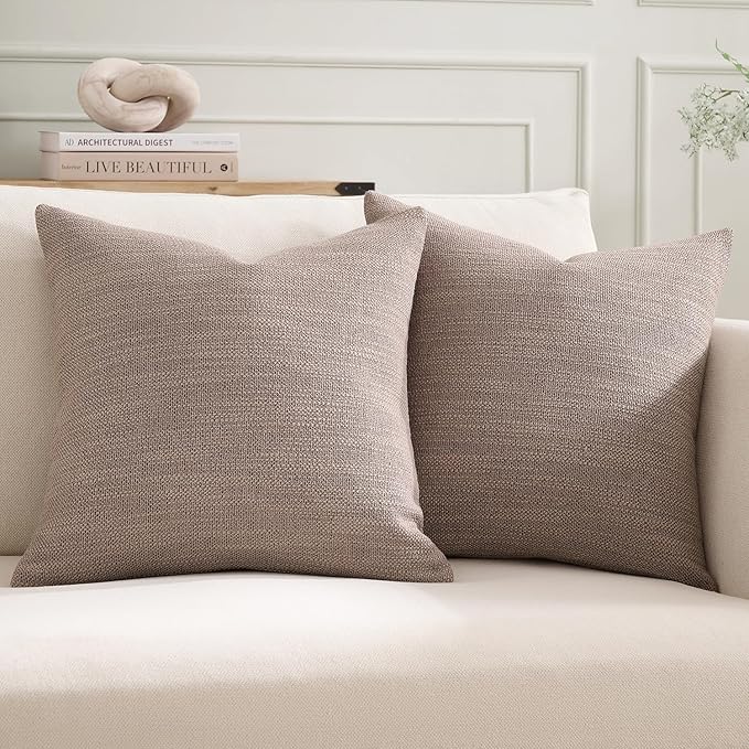 Meekio Set of 2 Linen Look Taupe Pillow Covers 18x18, Decorative Throw Pillow Covers for Couch, Sofa, Bed & Living Room Decor
