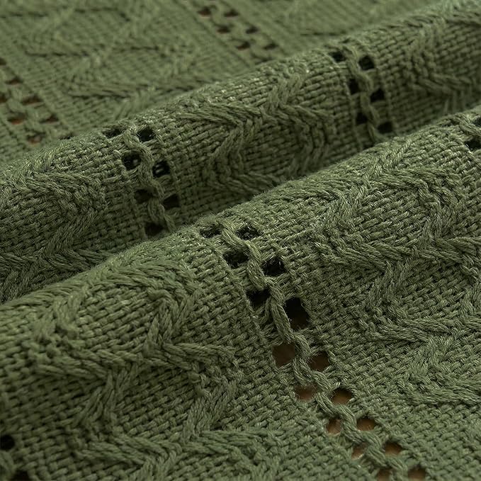Artoid Mode Army Green Farmhouse Woven Rustic Hollow Table Runner, Seasonal Holiday Hollow Kitchen Dining Table Decoration for Home Party Decor 12x48 Inch