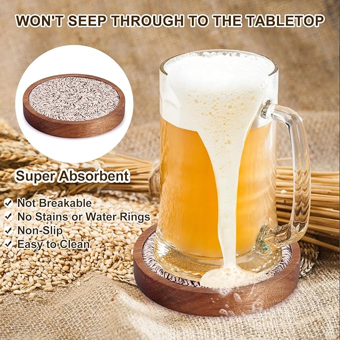 Best Absorbent Wooden Coasters Set of 5 Mixed Brown Woven Coaster Modern 4 Inches Acacia Wood Coasters for Drinks, Coffee Table Decor, Farmhouse, Bar, Office, Beer, Kitchen, Dining Room, Outdoor, Desk