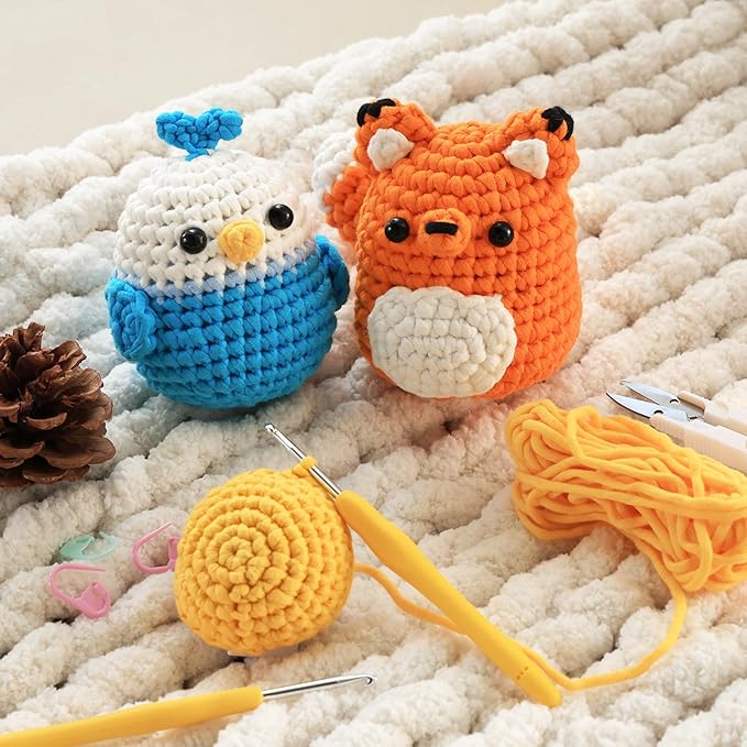Crochet Kit for Beginners Kids - Beginner Crochet Kit for Kids Adults Animals Amigurumi Crochet Kit Easy Crochet Kit for Beginners with Tutorials Learn to Crochet Gift for Kid - Forest Friends