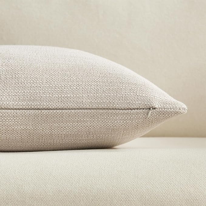Meekio Set of 2 Linen Look Linen Beige Pillow Covers 20x20, Decorative Throw Pillow Covers for Couch, Sofa, Bed & Living Room Decor