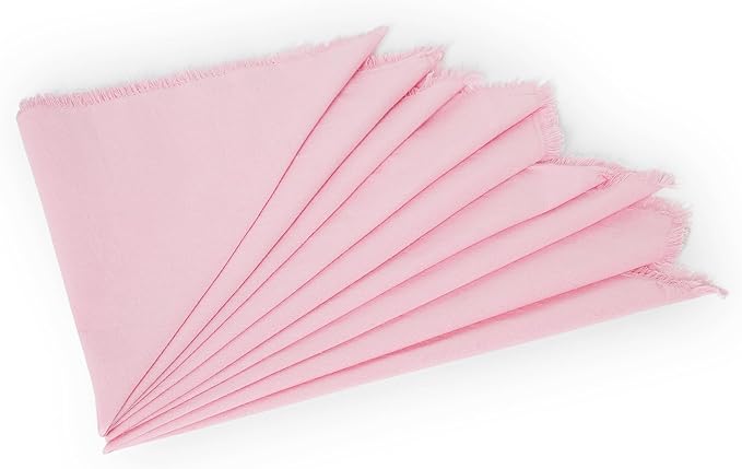 Lightnpro Cotton Napkins Set of 12, Beautiful Handmade Fringe Dinner Cloth Napkins, Washable and Reusable for Dining, Parties, Weddings, Holiday & Everyday Use - 18x18 Inch Baby Pink