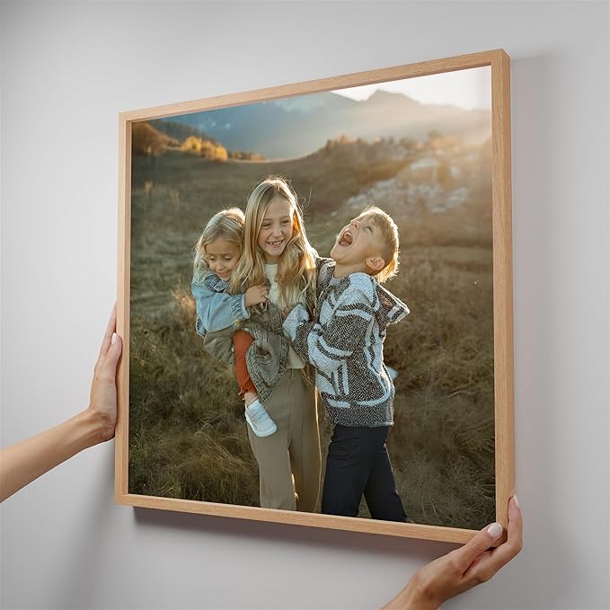 Mixtiles Official Custom Photo Tiles - Magnetic Wall Frames - Adhesive Sticker, no Nails - Personalized Printed Photos - Various Sizes and Frames - 20x20-1-Tile - Normal Oak