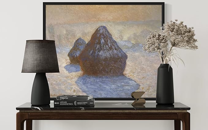 Haystacks Claude Monet Wall Art Print Poster, Impressionist Painting Wall Art Wall Decor, for Bedroom and Living room Bathroom Decor 115 (Haystacks, 16 x 20 inches, Black Frame)