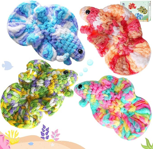 Crochetta Crochet Kit for Beginners, Crochet Starter Kit w Step-by-Step Video Tutorials, Beginner Crochet Kit for Adults Kids Women Men Complete Kit Included (4 Betta Fish Family)