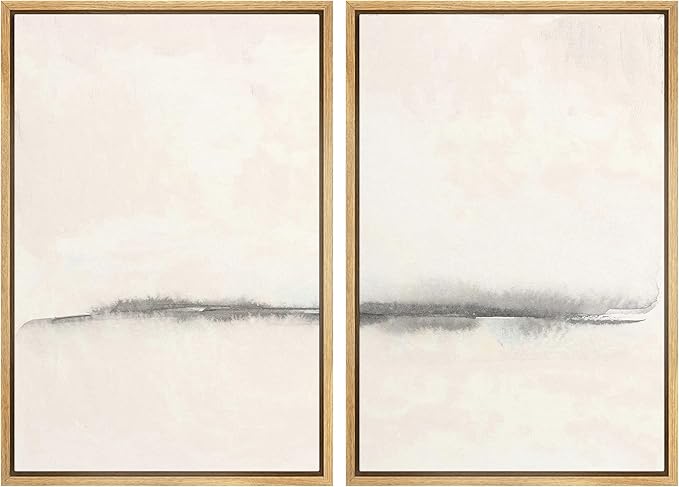 SIGNWIN Framed Canvas Print Wall Art Set Grunge Pastel Paint Stroke Landscape Abstract Shapes Illustration Art Minimalism Decorative Nordic for Living Room, Bedroom, Office - 16"x24"x2 Natural