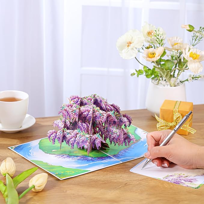 Wisteria Tree Pop-Up Mother's Day Cards, 6x8 in Birthday Card for Mom, Gift for Birthday, Anniversary, Mothers Day, Thank You, Get Well, All Occasion for Women, Her, Wife, Sister, Daughter, Grandma
