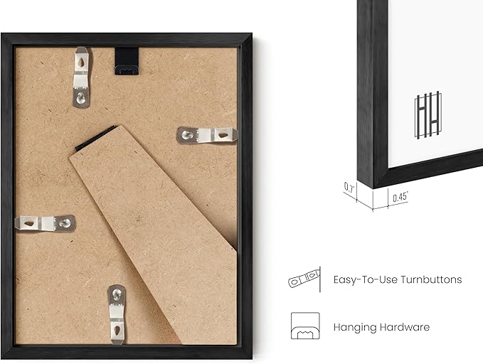 HAUS AND HUES Premium Aluminum 6x8 Black Picture Frames - Set of 4 with Vertical Hanging and Easel Back for Tabletop, Home, Office