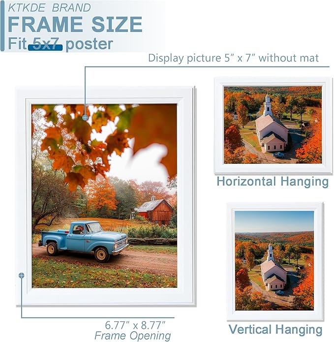 KTKDE 5x7 Picture Frame Set of 5,White Wooden frames, Vertical & Horizontal Wall Hanging for Wall or Tapletop Display,Studio Gallery Photo Frame for Photos, Posters & Art Prints