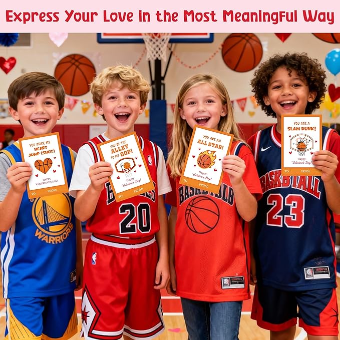 TICIAGA 72pcs Valentine’s Day Basketball Greeting Cards with Envelop and Stickers for Kids, 4 x 6 IN Sport Theme Exchange Gift Cards for Boys and Girls School Classroom Supplies, Valentines Party Favors