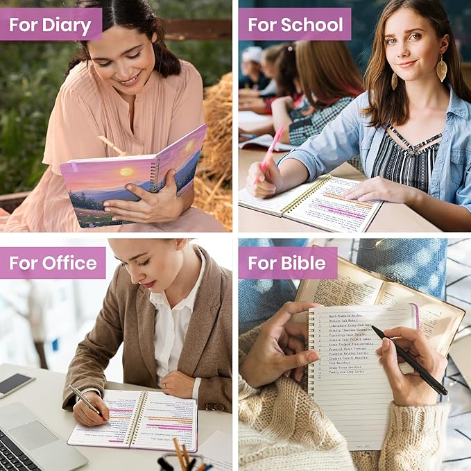 Lined Spiral Journal for Women, A5 Hardcover Cute Notebook for Work & Note Taking, Aesthetic Pretty Journal for Writing, 140 Pages, 6"x8", Twilight Bloom