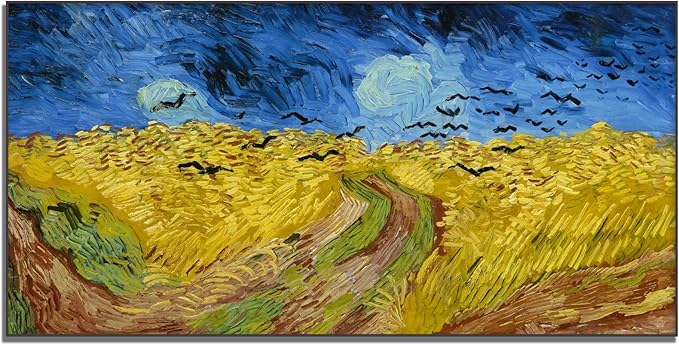 Vincent Van Gogh Wheat Field With Crows Poster Natural Wilderness Landscape Poster Multi-Color Colorful Fine Art Oil Painting Master Painting Printing Room Aesthetic Wall Decorate 12x24in/30x60cm