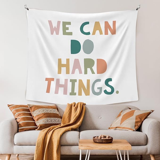 XLDLIOO Boho Classroom Tapestry, We Can Do Hard Things Inspirational Wall Tapestry Hanging for Bedroom, Inspirational Tapestries Decor Art for Kids Room Classroom Playroom, 50x60in