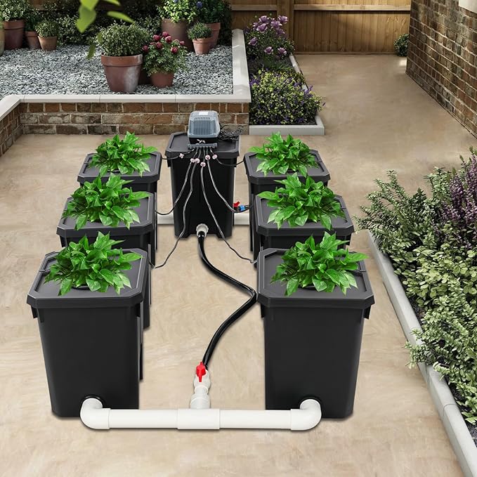 Hydroponics Growing System with Top Drip Kit, 7 Gallon Deep Water Culture Bucket System with 24W Air Pump, Recirculating Drip Garden System for Growing Plants Flowers Vegetables Fruits