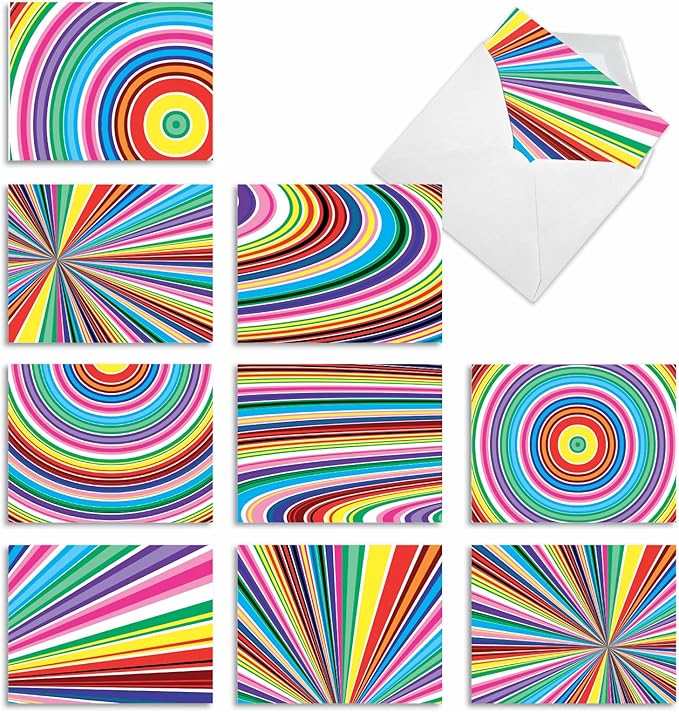 The Best Card Company - 10 Boxed All Occasion Cards with Envelopes for Men and Women (4 x 5.12 Inch) - Colorful, Fun Note Cards Assorted - Acid Rainbow M3110