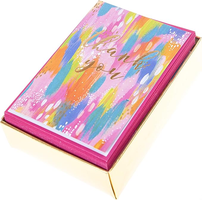 Graphique Box of Thank You Cards, Brush Strokes - Includes 16 Cards with Matching Envelopes and Storage Box, Cute Stationery Made of Durable Heavy Cardstock, Cards Measure 3.25" x 4.75"