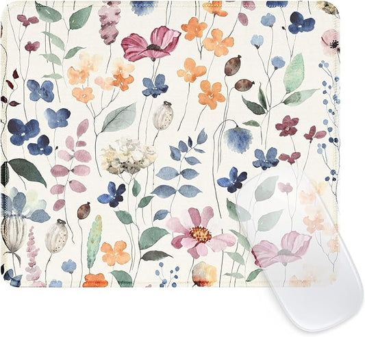 Seorsok Square Aesthetic Cute Flowers Mouse Pad,Office Home Personalized Mouse Mat Design,Waterproof Mousepad,Non-Slip Rubber Base Computer Mouse Pads for Wireless Mouse,Colorful Watercolor Floral