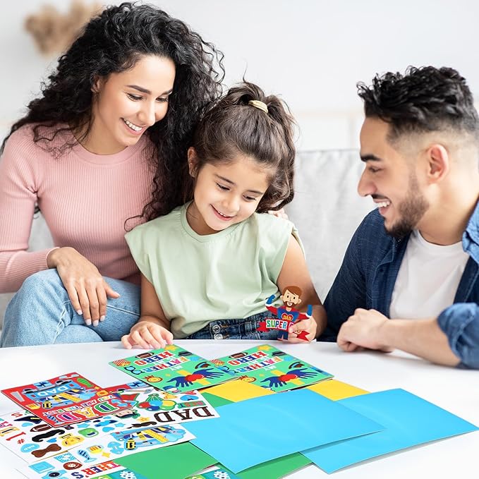 Fullhawl 48 Set Father's Day Card Making Kits DIY Father's Day Craft with Stickers and Envelopes Make Your Own Greeting Card Handmade Dad Gift for Party Home Activities