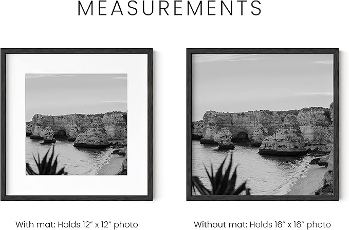 HAUS AND HUES Black Oak Wood 16x16 Picture Frames - Set of 6, Square Frames with Mat, Contemporary Frames for Posters and Photos (16x16 in, Black, Set of 6)
