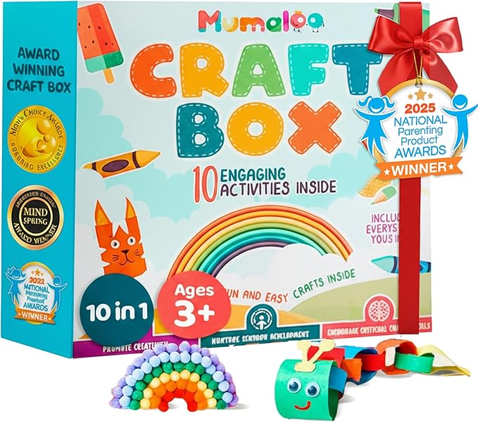 Craft Box for Kids - 10 Creative Arts and Crafts for Kids Ages 4-8, Fun, No Mess Educational Preschool & Homeschool Art Projects, Toddler Crafts Kit Supplies, Christmas Gift for Girls and Boys