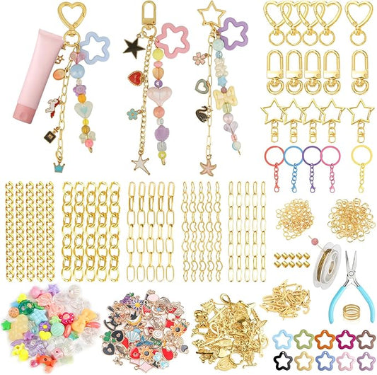 Ecoofor Keychain Making Kit 354pcs - Bag Charm Kit with 136 Charms, 25 Extender Chains, 20 Keychain Clips, Beading Accessories ＆ Jewelry Pliers - DIY Crafting and Jewelry Making for Adults & Kids