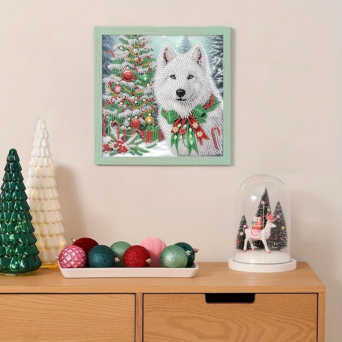 Tontut Diamond Painting Kit for Adult Beginners, White Wolf Dog 5D Special Diamond DIY Crystal Rhinestone Crafts for Home Wall Decoration
