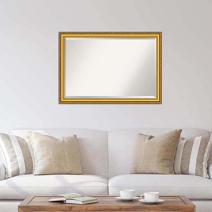 Amanti Art Gold Wall Mirror 28x40 Colonial Embossed Gold Rectangle Bathroom Mirror for Wall Decor Living Room, Large Traditional Wood Frame, Hangs Horizonally and Vertically, Bathroom Decor, Beveled