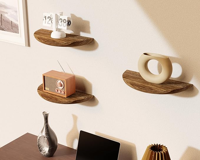 Solid Wood Half Round Rustic Floating Shelves, Natural Wood Wall Shelves, Elevate Your Space. Perfect for Living Rooms, Bathrooms, Bedrooms, Offices, Children's Rooms,Pictures Plants Books
