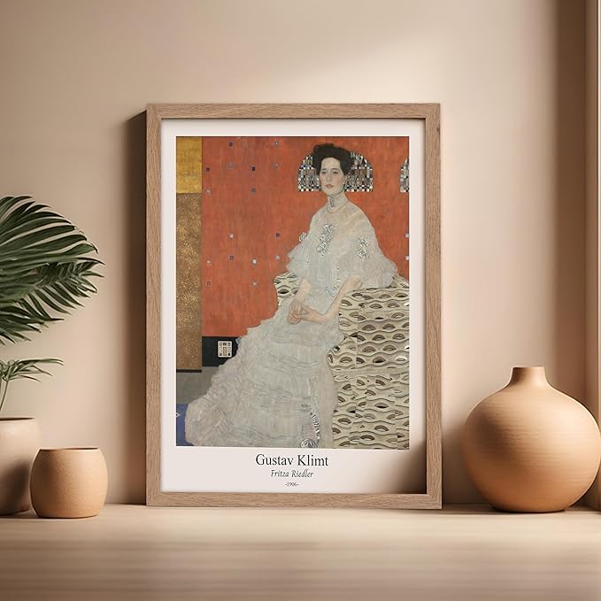 Poster Master Vintage Gustav Klimt Poster - Retro Fritza Riedler Print - Art Nouveau - Portrait Art - Symbolism Art - Aesthetic Art - Classic Painting - Living Room Decor - 16x20 Beige Framed
