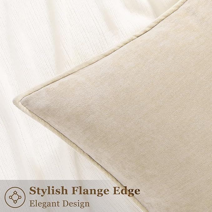 decorUhome Spring Couch Throw Pillow Covers 20x20 Set of 2, Decorative Soft Velvet Neutral Chenille Pillow Covers with Elegant Design for Sofa Bed Living Room Home Decor, Beige