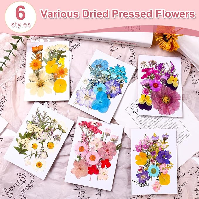 Pressed Dried Flowers 102pcs Natural Mixed Colors – Real Preserved Petals for Crafting, Art, Candles, Scrapbooking, Floral Decor, Nail Design – Dried Flowers for Crafts & Pressed Flowers Kit