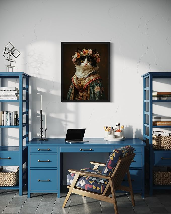 Greek Goddess Cat Art Poster Print, Cat Kitten Painting Humor Portrait Pet Artwork Decor Gallery A8 (Greek Goddess, 16 x 20 inches, Black Frame)
