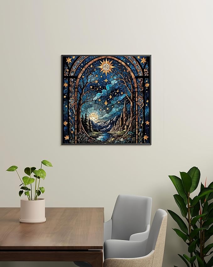 Diamond Paintings Kits for Beginners,Full Drill Night Sky Stained Glass Diamond Arts Kits for Adults,Starry Landscape Paint by Diamond,5D DIY Diamond Painting Dot Gem Art,Home Wall Decor 13.8x13.8