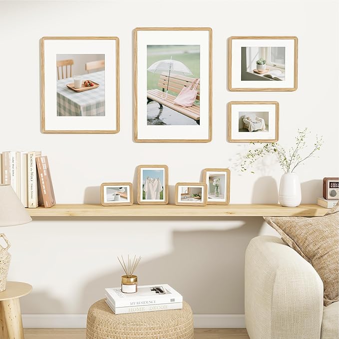Dreamland 11x14 Picture Frame, Solid Oak Wood Photo Frame with Mat for 8x10, Round Corner 11 x 14 Matted Picture Frames with Resistant Plexiglass for Wall Mounting or Tabletop, Oak Color, Set of 1