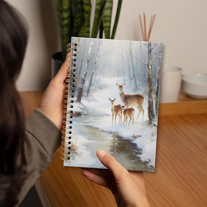 XNXLDYLH Vintage Winter Christmas Scene Deer Notebook Journal, Rustic Farmhouse Spiral Notebook, Nature Journals Notebooks, Christmas Winter Deer Office School Supplies Gifts for Women Men,5.5x8.3Inch