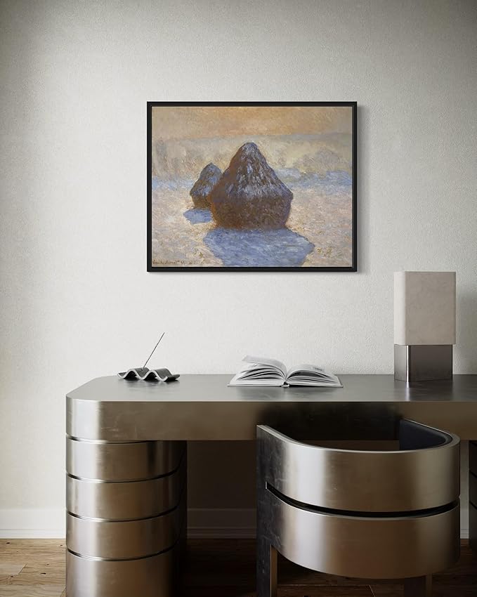 Haystacks Claude Monet Wall Art Print Poster, Impressionist Painting Wall Art Wall Decor, for Bedroom and Living room Bathroom Decor 115 (Haystacks, 11 x 14 inches, Black Frame)