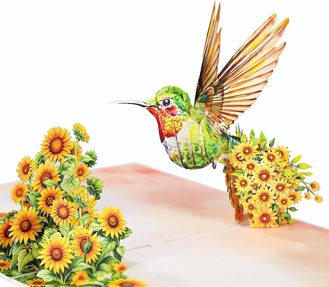 Pop Up Birthday Card, 3D Hummingbird Sunflower Mother's Day for Women, Mom, Wife, Daughter, Her, Sister, Girlfriend, Grandma, Ideal Gift for Valentines, Thank You, Anniversary, Get Well,Just Because