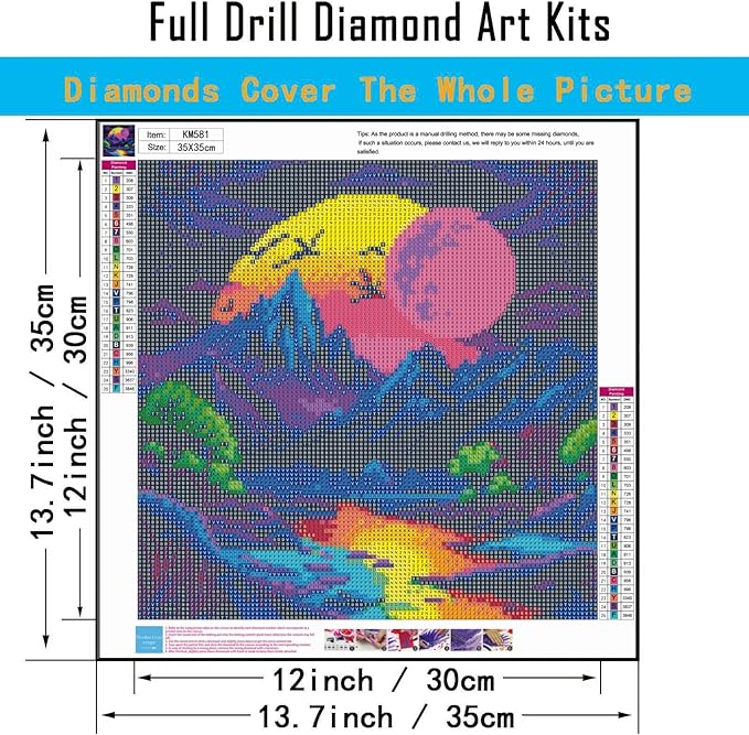 CHWGLFGG 5D Diamond Art Kits for Adults Beginners, Landscape Diamond Painting Kits, DIY Neon Mountain Forest Full Round Drill Paint by Diamonds Dot Gem Art for Adults, Home Wall Decor 13.7X 13.7 Inch