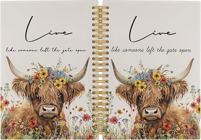 Inspirational Positive Cow Journal Notebook - Rustic Sunflower Western Cow Notebooks College Ruled for Work School, Gifts for Farmer, Office Supplies, Hardcover Spiral Notebook 5.5"x8.3"