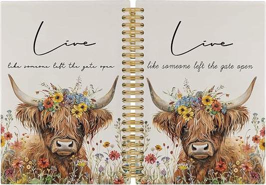 Inspirational Positive Cow Journal Notebook - Rustic Sunflower Western Cow Notebooks College Ruled for Work School, Gifts for Farmer, Office Supplies, Hardcover Spiral Notebook 5.5"x8.3"