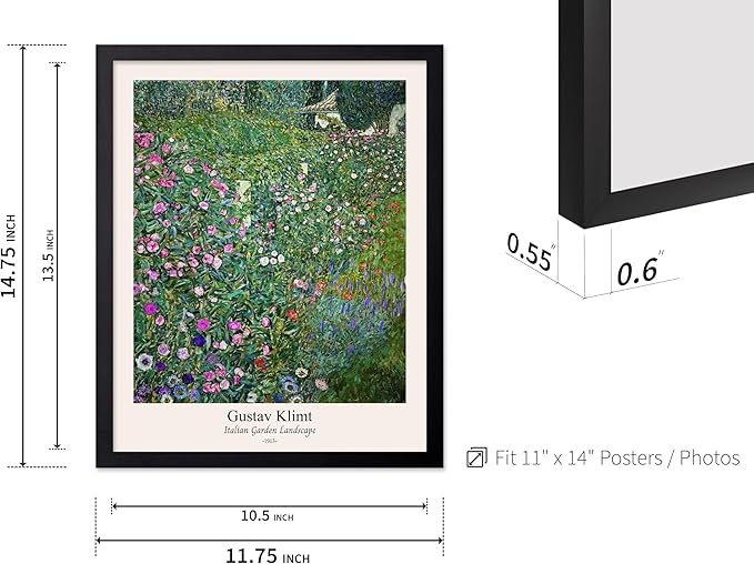 Poster Master Vintage Gustav Klimt Poster - Retro Italian Garden Landscape Print - Art Nouveau - Floral Art - Botanical Art - Classic Painting - Aesthetic Living Room Decor - 11x14 Black Framed