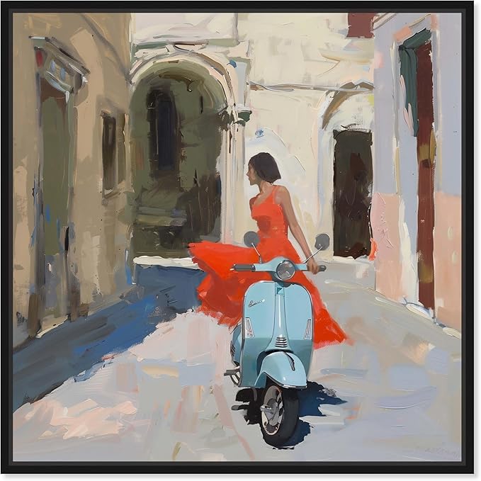 Art Remedy Venice Visits Canvas Classic Landscape Art, Black Frame, 40" x 40"