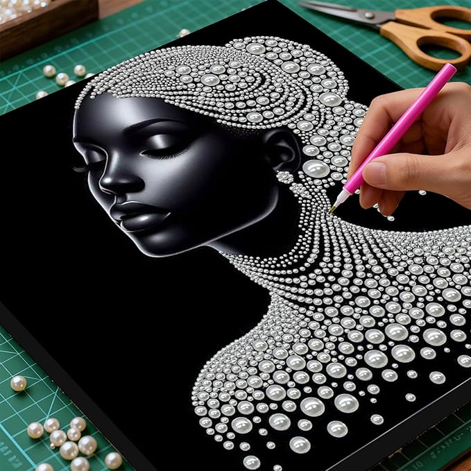 DIY Pearl Painting Kit with Wooden Frame, 3D Plastic Pearl Gemstone Ocean Art Craft for Adults Beginners, Diamond Art Kits for Adults, Home Wall Decor Ready Gift for Women(Woman)(30 * 30cm)
