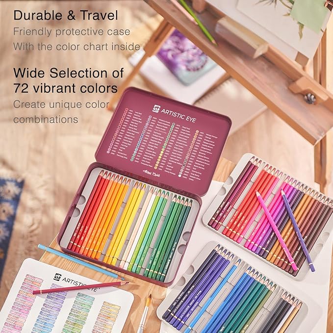 ARTISTIC EYE Premium Watercolor Pencils | Set of 72, Quality 3.5mm Soft Core Leads, Water-Soluble Pencils, Perfect for Beginner & Advanced Artists