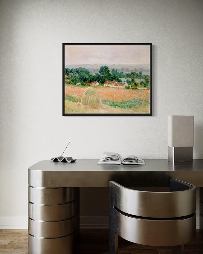 Haystack at Giverny Claude Monet Wall Art Print Poster, Impressionist Painting Wall Art Wall Decor, for Bedroom and Living room Bathroom Decor 115 (Haystack at Giverny, 16 x 20 inches, Black Frame)