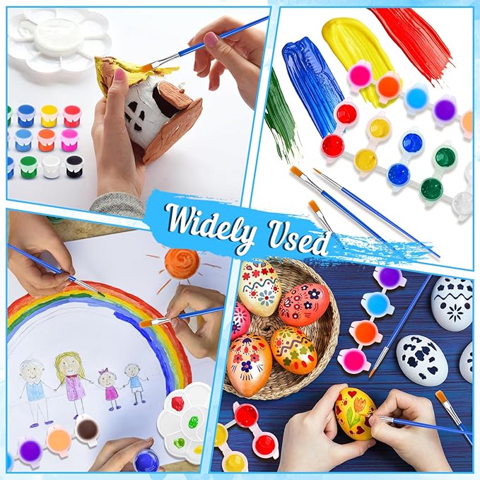 8 Pack Mini Canvas and Easel Set, 16 Acrylic Paint Set in 12 Colors with 16Brushes & 8 Paint Trays,8 X 10 in Mini Painting Canvas for Drawing, Art Painting Kits for Birthday Party Favors
